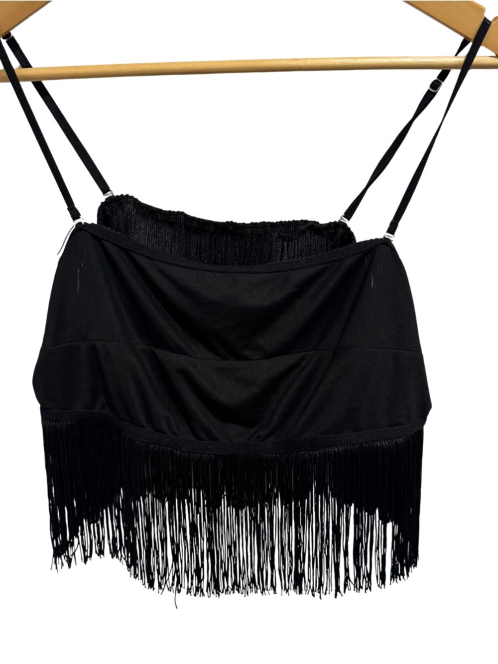 Free People Intimately Black Fringe Crop Cami Tank Top Size Large Boho Festival - Picture 3 of 6
